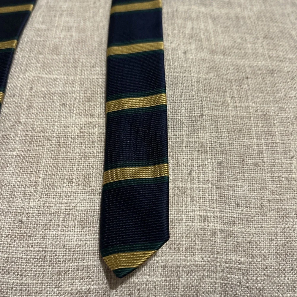 Brooks Brothers Makers Silk Tie Repp Horizontal Stripe Blue Gold Green Ivy Prep
